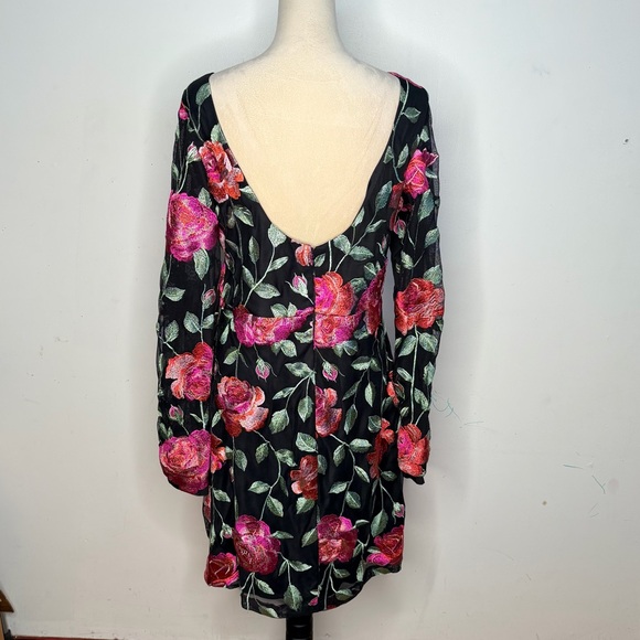 Siena Women's Floral Embroidered Mesh Black and Pink Bodycon Dress Size 16 - Picture 4 of 7